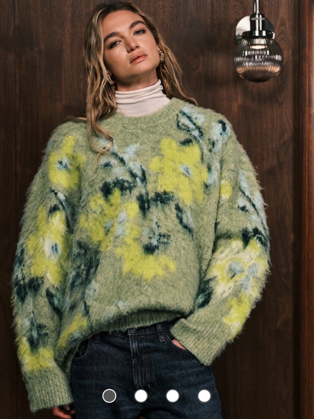 ASOS Design brushed Floral Crewneck Sweater in Olive Green NWT Sz Small